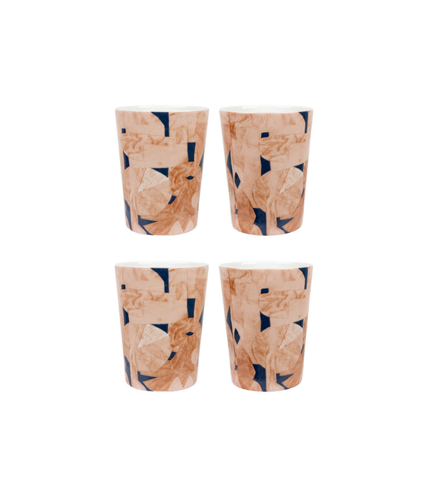 4-pack designmuggar med Bruno-motiv i rosa av Marie Olsson Nylander – bohemisk stil med grafiskt mönster i lager-på-lager