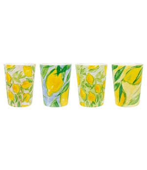 Set of 4 Citrons de Provence mugs by Lena Linderholm - with hand-painted lemon motifs in bright, Provencal colors and artistic style