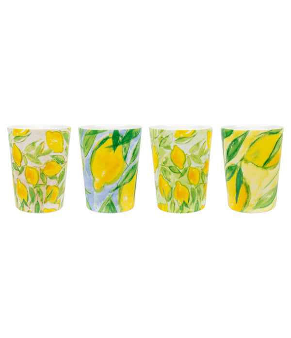Set of 4 Citrons de Provence mugs by Lena Linderholm - with hand-painted lemon motifs in bright, Provencal colors and artistic style